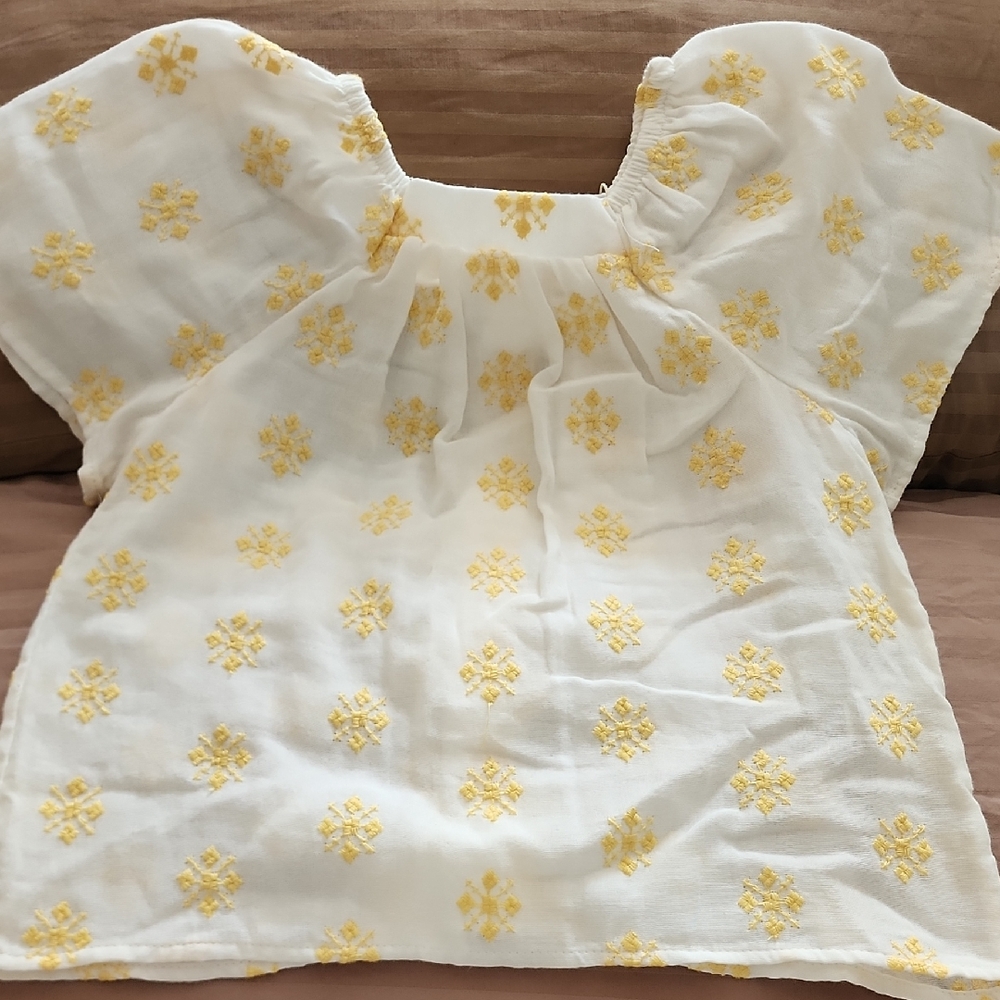 Zara White Top with Yellow Floral Design